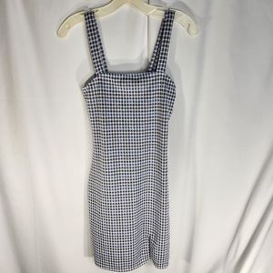 Just Polly New York Grey Blue White Houndstooth Pattern Sleeveless Dress XSmall